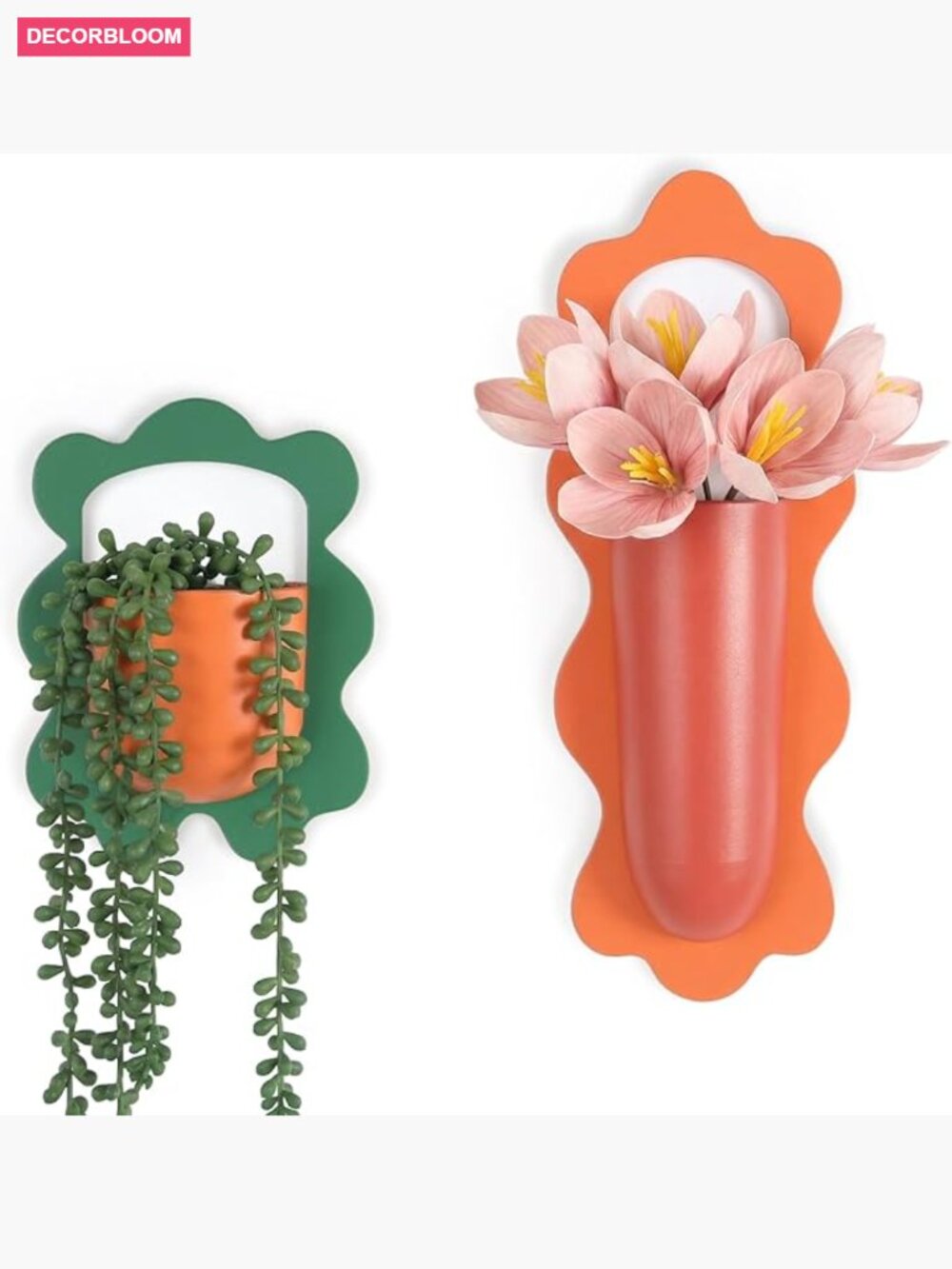 Retro Wavy-Edge Metal Wall Planters Set of 2 - Hanging Vases for Indoor Plants, - Picture 1 of 7